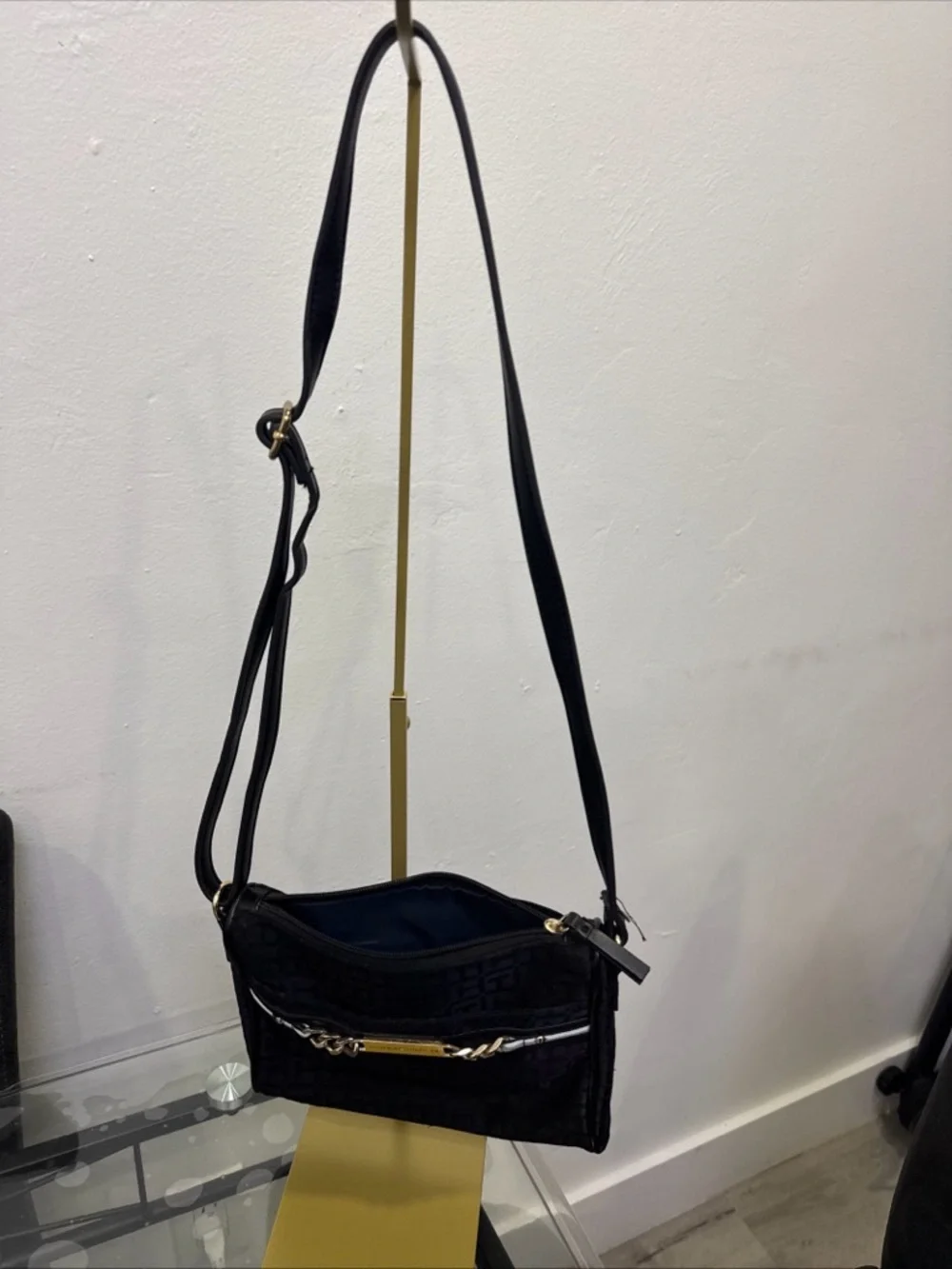 Tommy Hilfiger Black Crossbody with Gold Chain Accent